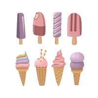 Ice cream stick. Ice cream cone. Dessert icon. Blueberry ice cream. Strawberry ice cream. Ice cream store. Cute ice cream. Flat design ice cream. vector