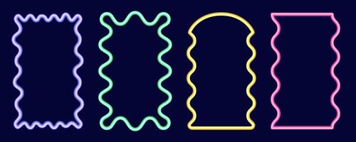 Wavy rectangle border frame. Squiggle edge box. Neon color scallop groovy shape. Retro aesthetic element. Trendy cute illustration. 90s design for poster and invitation vector