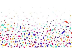 Confetti border isolated on white background for birthday party design. Falling color ribbons decoration. Festive elements on white background vector