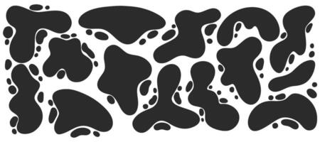 Abstract blob shapes. Organic liquid random wavy forms. Irregular fluid black spots and bubbles. Trendy drops silhouettes. Modern Y2K swirl amoeba splotch. Simple elements. vector