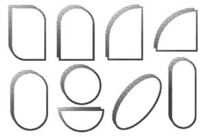 Pixel pattern frames. Bitmap arch windows on white background. Noisy arcade game gradient arc. Dotted dither graphic elements. Geometric halftone abstract border. vector