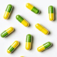 Colorful capsules arranged on a flat surface highlighting their unique design and color photo