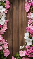 Floral arrangement on wooden background for special occasions and celebrations photo