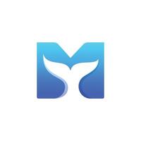 M letter Modern Minimalist Logo, A Blue Gradient Design Featuring an Abstract Whale Tail vector