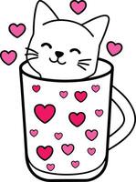 a cute cat in a cup with a heart Valentines Day vector