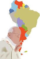 Pope francis in front of a map of south america vector