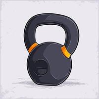 Hand drawn gym workout strength kettlebell for weight training, cast iron ball with handle on top vector