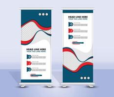 Modern geometric shapes blue roll up banner template design vector