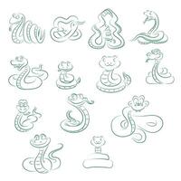 large set of stylized snakes symbol of 2025 vector