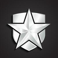 3d silver shiny star with shield symbol vector