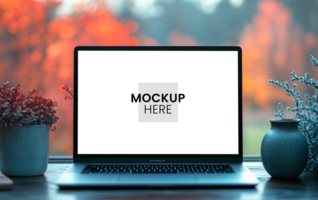 Laptop device mockup, realistic front-facing screen for demos psd