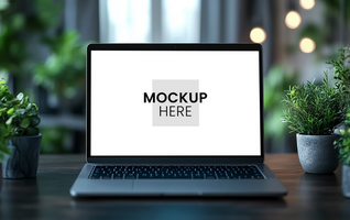 High-quality laptop mockup, customizable front-facing screen display psd