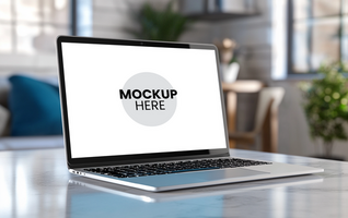 Customizable front view laptop mockup, perfect for creative projects psd