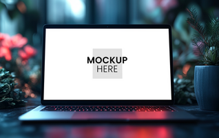 Minimalist laptop mockup with customizable front display for branding psd