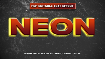 néon texto efeito com uma vermelho e amarelo fundo psd