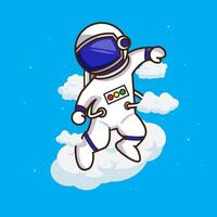 Cute Astronaut free style in the clouds, Astronaut flying with the clouds illustration cartoon design vector