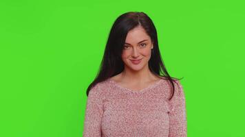 Angry aggressive woman showing fig negative gesture, you dont get it anyway, rapacious, avaricious video