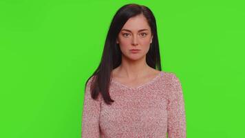 Displeased woman gesturing hands with irritation, displeasure, blaming scolding for failure, quarrel video