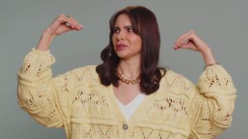 Woman showing blah blah gesture with hands, gossips, empty promises, lier, not interested in talking video