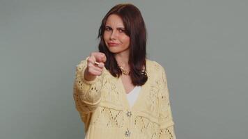 Angry aggressive woman showing fig negative gesture, you dont get it anyway, rapacious, avaricious video