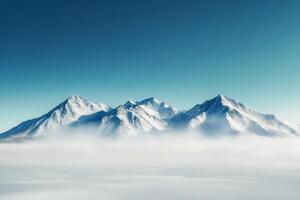 Winter landscape with snow covered mountains and bright sunlight during early morning hours photo
