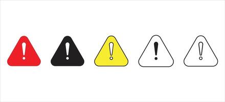 Caution marks icon set featuring triangle with an exclamation symbol. Danger warning icon set. alert triangles warn sign in black, yellow, and red color. Exclamation danger sign. vector