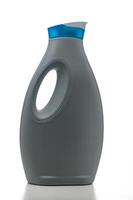 Modern laundry detergent bottle with a sleek gray design in a minimalist setting photo