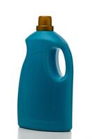 Bright blue liquid container stands elegantly against a white backdrop showcasing its modern design and simplicity photo