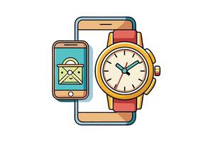 Elegant illustration of analog and digital watches with smartphone integration, symbolizing time management and modern technology vector