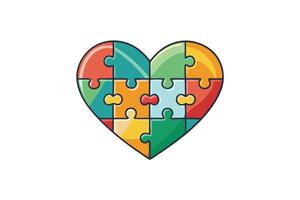 Bright and playful heart puzzle illustration with multicolored pieces, symbolizing love, connection, and problem solving vector