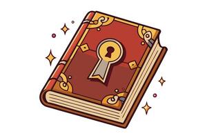 Creative fantasy style graphic of a locked magical tome with golden embellishments, sparkling effects, and mysterious aura vector