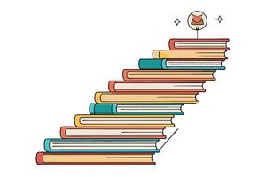 creative illustration of books arranged as ascending stairs, symbolizing education, knowledge growth, academic success, and progress vector