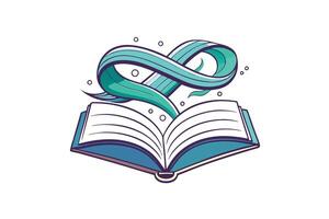 Stylized artwork featuring an open book and infinity loop, representing boundless wisdom, knowledge, and perpetual education vector