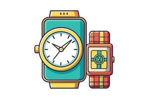 Creative design showcasing analog wristwatches and smart devices in harmonious balance of traditional and digital timekeeping vector