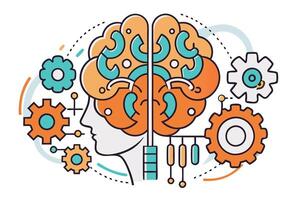 stylized brain and gears design representing the synergy of human intelligence, creativity, and mechanical precision in modern concepts vector