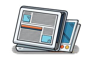Minimalist illustration of folded newspapers and digital screens, representing modern media, communication, and information sharing vector