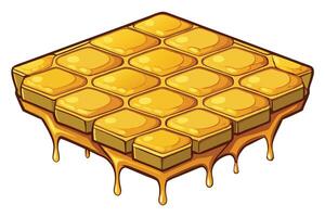 Close Up of a Honeycomb with Glossy Honey Dripping in a Playful and Vibrant Cartoon Style Illustration vector
