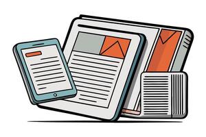 Creative design showing newspapers and digital devices, combining traditional print media and modern technology in a sleek style vector