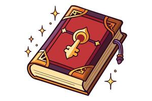 Stylized artwork of an ancient mystical book with a golden keyhole, magical glow, and intricate decorative design vector