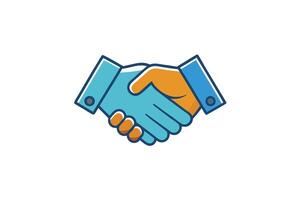 Illustrative handshake graphic depicting teamwork, partnership, successful agreements, collaboration, and trust in a flat design style vector