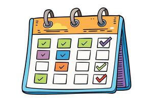 Vibrant illustration of a calendar with completed tasks and notes, perfect for themes of organization, planning, and goal achievement vector