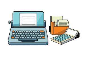 Stylized illustration of a retro typewriter and organizational accessories, merging old school charm with a modern aesthetic vector
