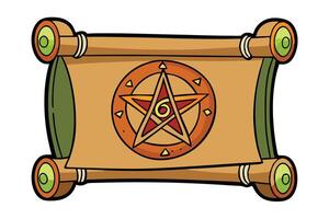 Playful Illustration of a Magical Scroll with Intricate Pentagram and Colorful Accents for Gaming and Fantasy Art vector
