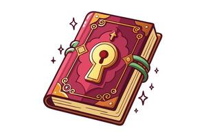 Ornate image of a locked spellbook with decorative gold embellishments, sparkling details, and a mysterious fantasy vibe vector