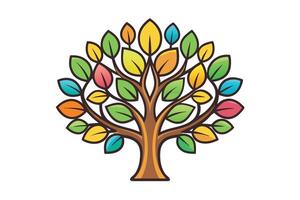 A vibrant stylized tree with colorful leaves representing diversity, growth, and sustainability on a clean white background vector