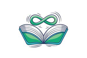 Modern design showing an open book with a glowing infinity symbol, symbolizing infinite possibilities through knowledge and learning vector