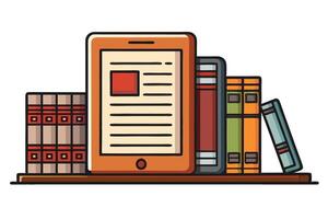 creative illustration of a bookshelf with colorful books and an e book tablet, showcasing modern and classic knowledge sharing mediums vector