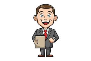 Cheerful business executive in a professional suit with a blank signboard, perfect for marketing, promotion, or branding concepts vector