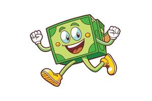 Cartoon money note character with legs and arms running with enthusiasm and energy vector