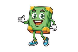 Green money cartoon character with lively gestures, ideal for illustrating fun financial concepts or promoting monetary services vector